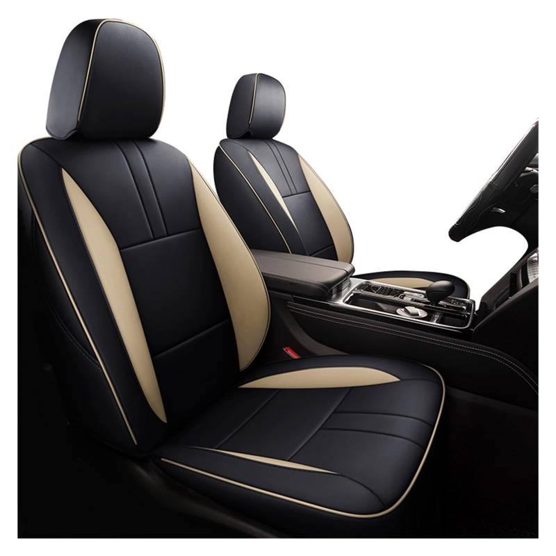 Feoosvx Auto-Sitzbezüge Für GAC Für GS8 Leder Kissen 5 7 Sitze Vorne Und Hinten Komplettes Set Künstliche Leder Auto Sitz Abdeckung Auto-Schonbezug(Standard Black beige,5 Seats) von Feoosvx