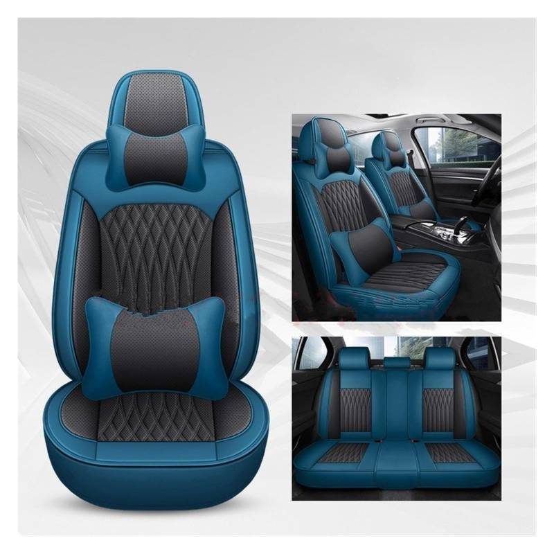 Feoosvx Auto-Sitzbezüge Für Infiniti FX35 ESQ EX25 JX35 M25 M35 QX50 QX56 Q50 QX60 QX70 Q60 G35 Pu Leder Universal Auto Sitzbezug Auto-Schonbezug(Black Blue 5 Seat A) von Feoosvx