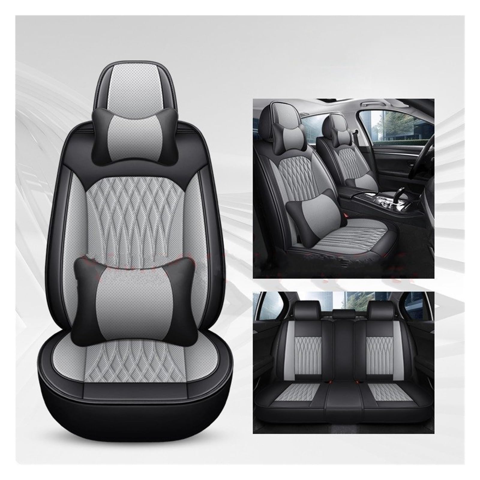 Feoosvx Auto-Sitzbezüge Für Infiniti FX35 ESQ EX25 JX35 M25 M35 QX50 QX56 Q50 QX60 QX70 Q60 G35 Pu Leder Universal Auto Sitzbezug Auto-Schonbezug(Black Gray 5 Seat A) von Feoosvx