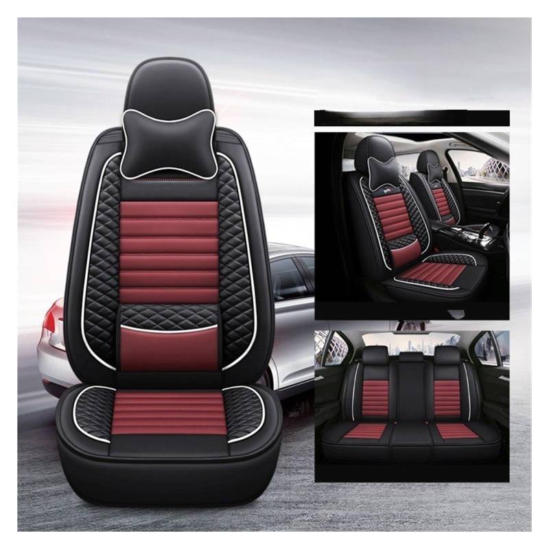 Feoosvx Auto-Sitzbezüge Für JAC Für Hutu Für Ruifeng S2S3/S7/S4 Für JAC T8JS4 J5 J6T5 5 Sitze Universal Auto Leder Sitzbezug Auto-Schonbezug(BlackRed with Pillow) von Feoosvx