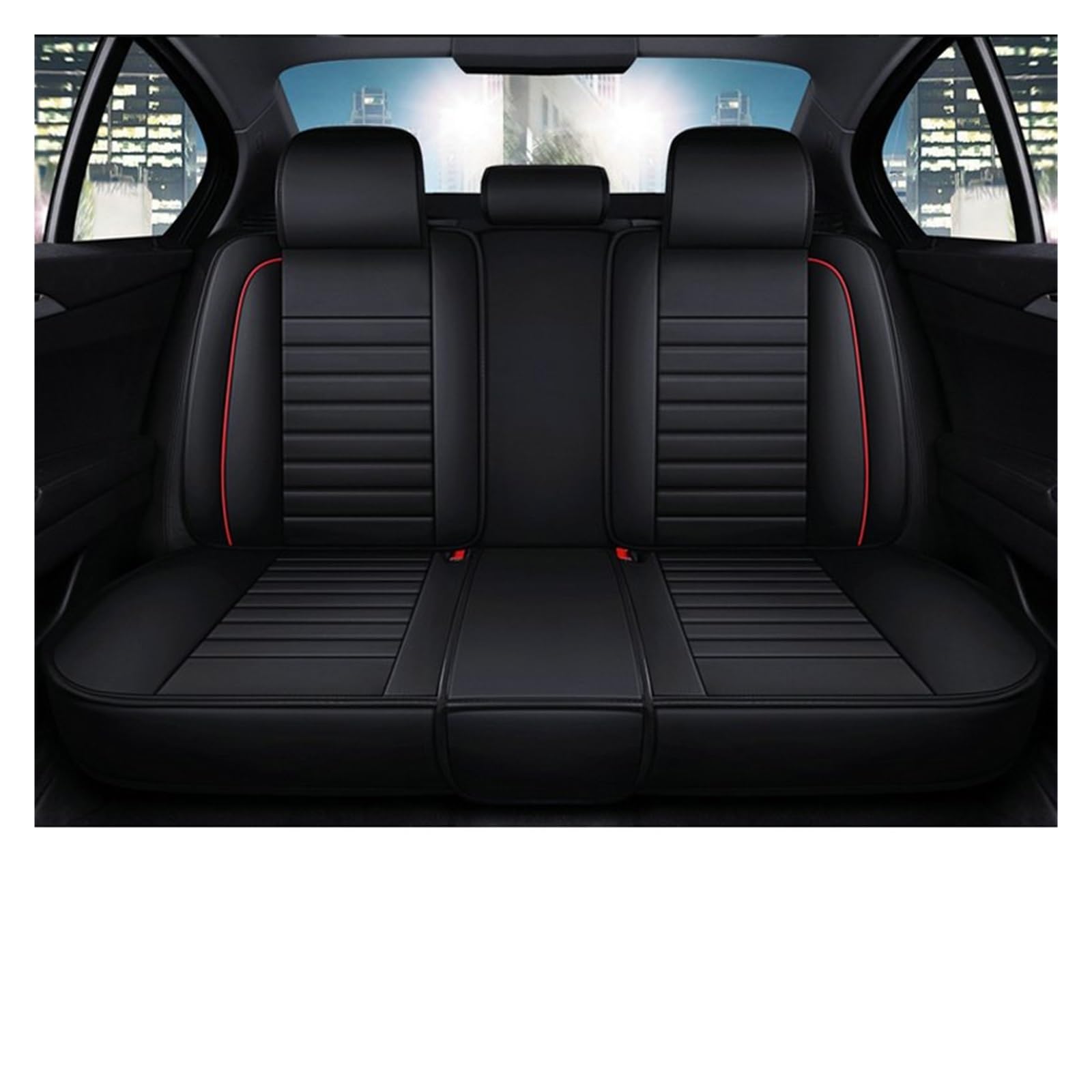 Feoosvx Auto-Sitzbezüge Für Kia Für Sportage Für Rio 3 Für Cerato Für Optima Für Carens Für Sorento Für Stinger Für Line Auto Sitzbezug Leder Auto-Schonbezug(Rear Seats-Black) von Feoosvx