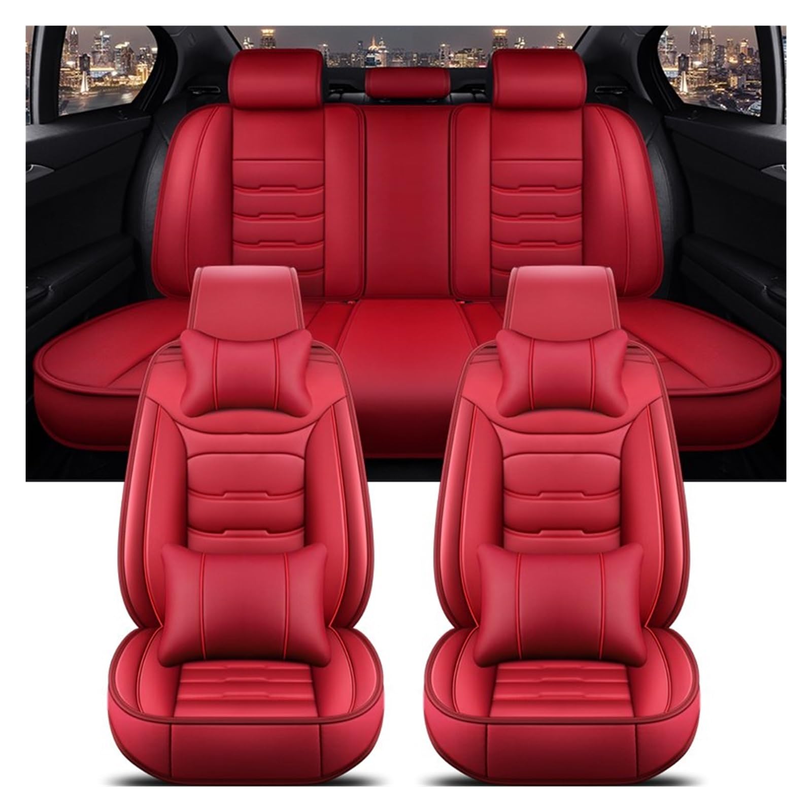 Feoosvx Auto-Sitzbezüge Für MG Alle ZS EV GT Für EHS RX5 Für MG4 Für Mulan Für MG5 Für Marvel R Für MG6 Automodelle Universal Auto Sitzbezug Auto-Schonbezug(Red 5 Seat A) von Feoosvx