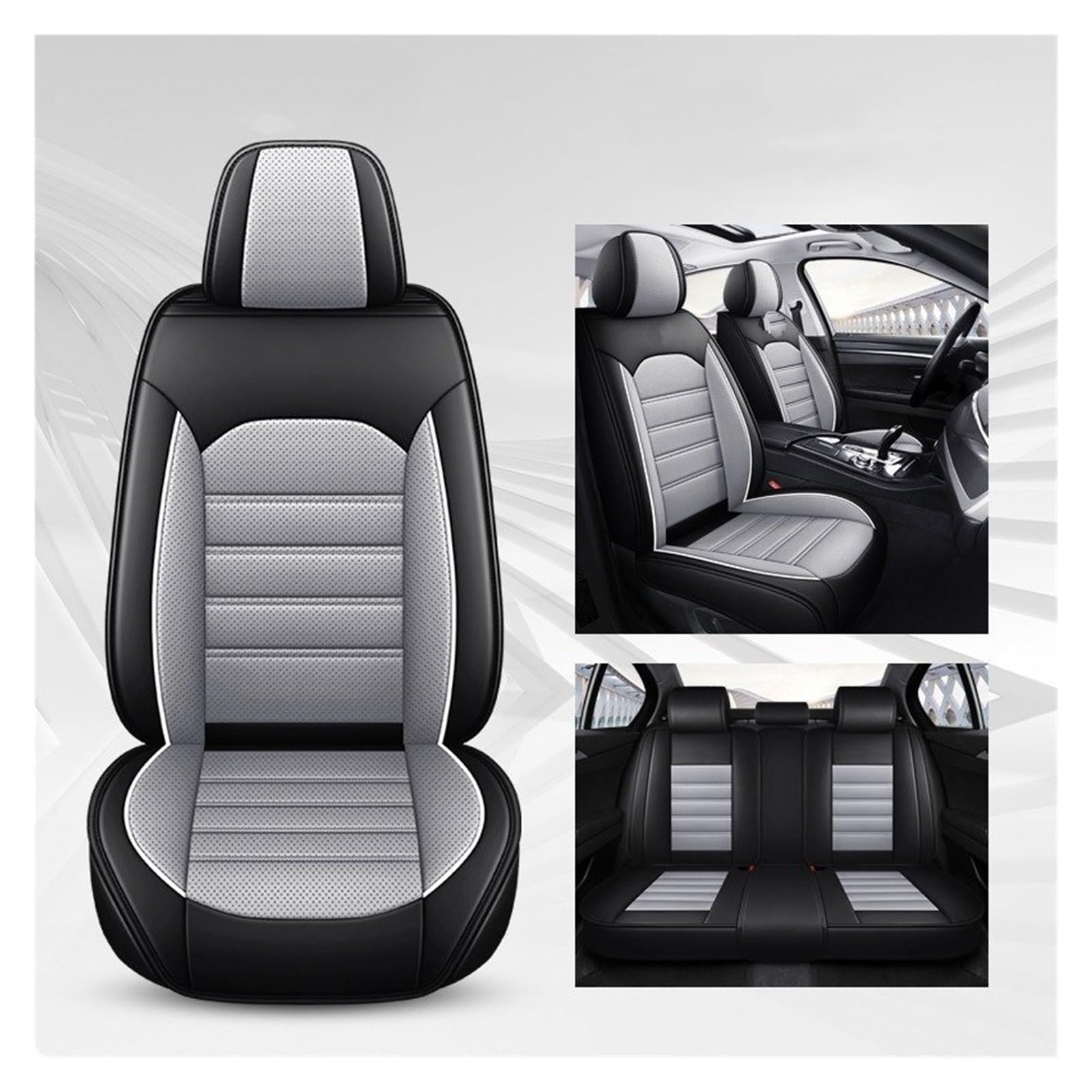 Feoosvx Auto-Sitzbezüge Für Polo Für Quest Für Tiguan Für Jetta Für Golf Für Lavida Für Sagitar Für Santana Vollen Satz Leder Universal Auto Sitz Abdeckung Auto-Schonbezug(Gray) von Feoosvx