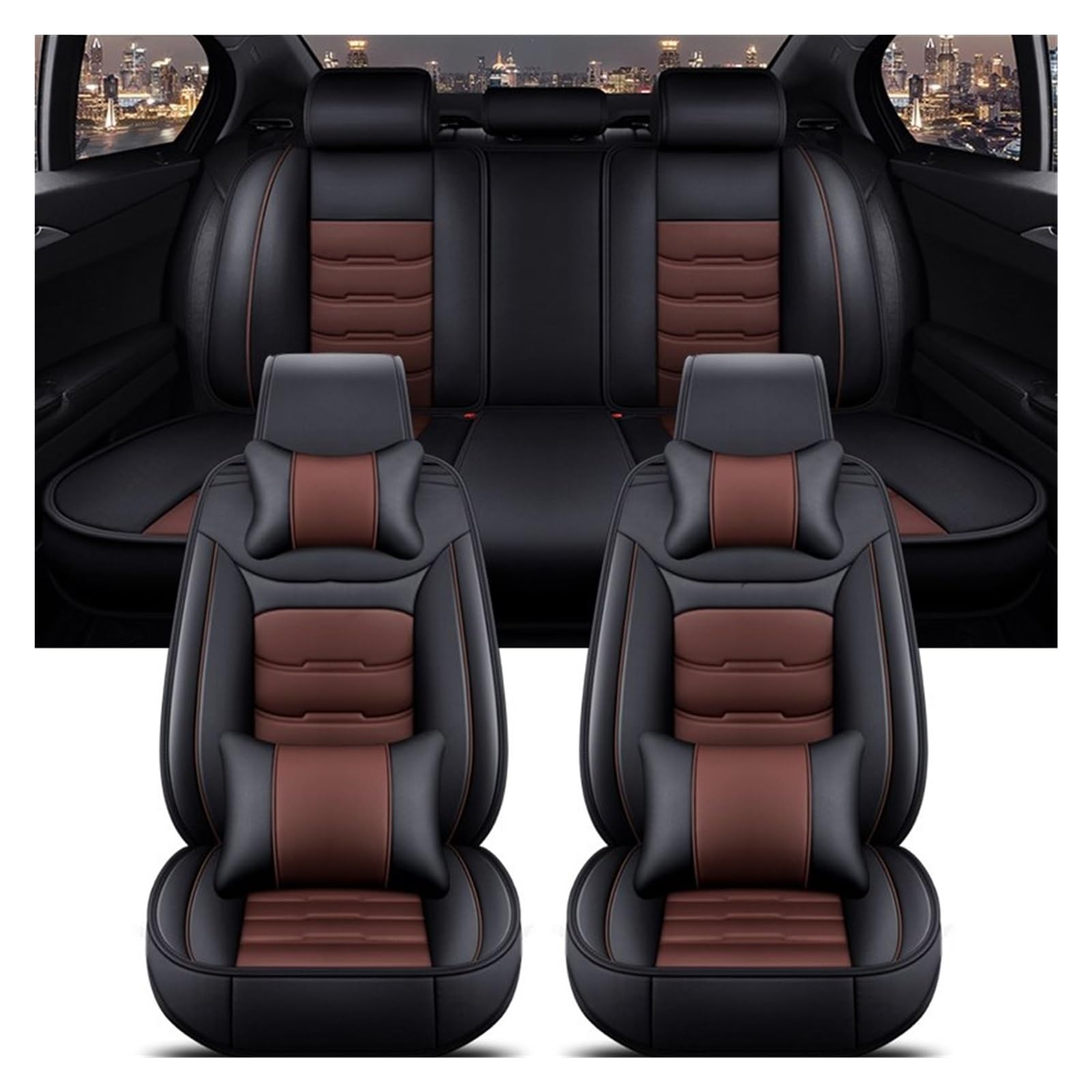 Feoosvx Auto-Sitzbezüge Für Volvo XC60 XC90 XC40 XC70 S60L C30 S80 S90 V50 V60 Alle Automodelle Universeller Autositzbezug Auto-Schonbezug(Black Coffee 5 Seat A) von Feoosvx