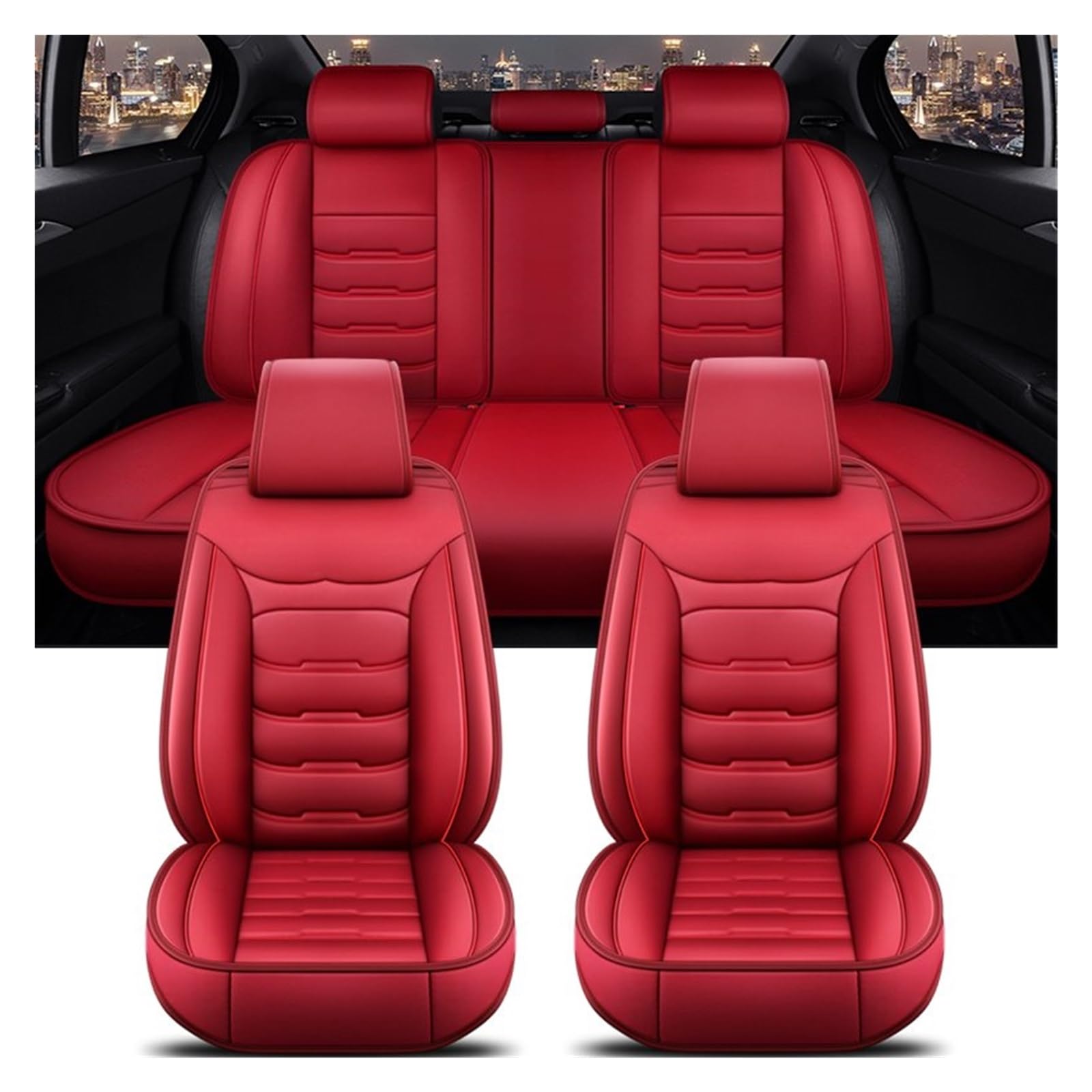 Feoosvx Auto-Sitzbezüge Für Volvo XC60 XC90 XC40 XC70 S60L C30 S80 S90 V50 V60 Alle Automodelle Universeller Autositzbezug Auto-Schonbezug(Red 5 Seat) von Feoosvx