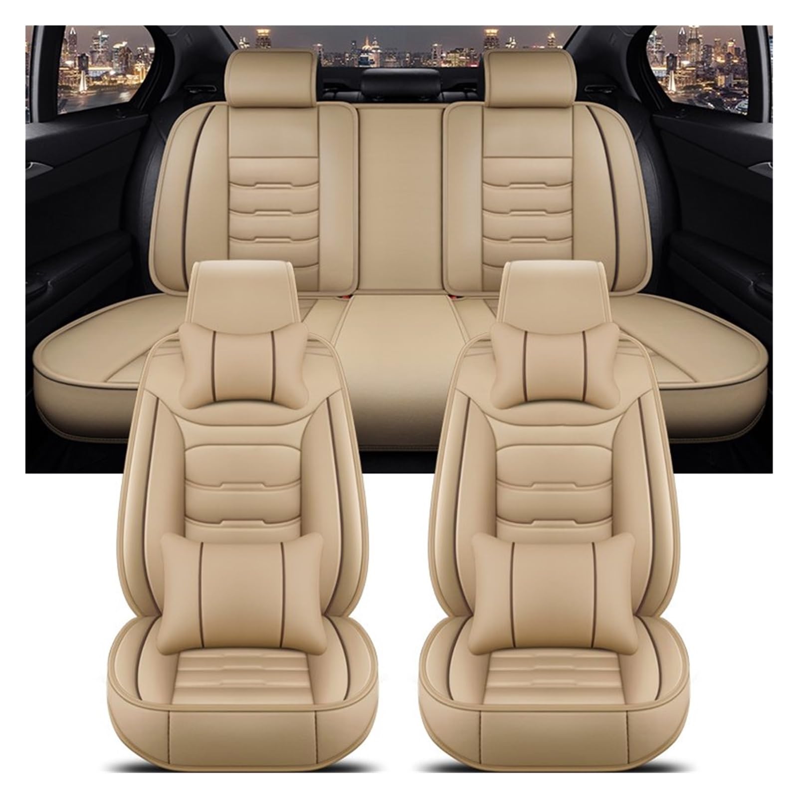 Feoosvx Auto-Sitzbezüge Für X5 E87 X1 X2 X3 X4 X6 X7 M3 M4 M5 Alle Automodelle Universal Autositzbezug Auto-Schonbezug(Beige 5 Seat A) von Feoosvx