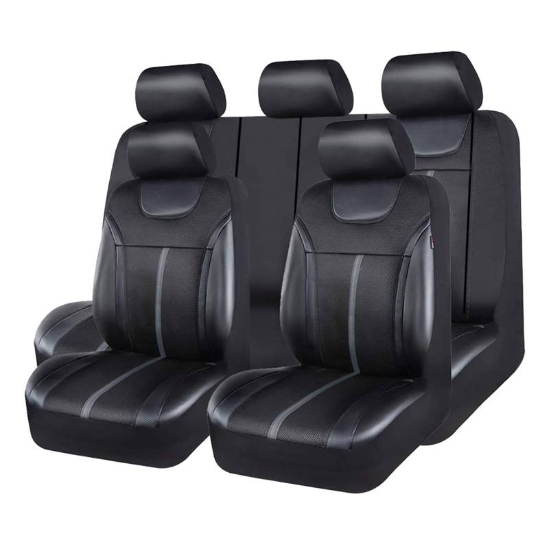 Feoosvx Auto-Sitzbezüge Universal-Autositzbezüge Aus Leder Und Netzstoff Leder-Set Passend Für Die Meisten Autos SUVs LKWs Lieferwagen Auto-Schonbezug(5 seat) von Feoosvx