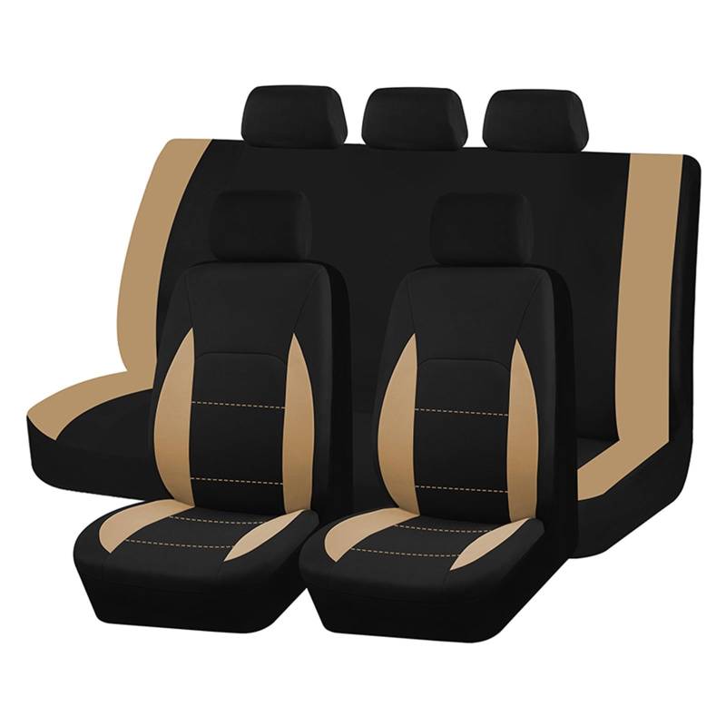 Feoosvx Auto-Sitzbezüge Universelle Polyester-Autositzbezüge Mit Airbag-kompatiblem Autoinnenraum Passend Für Die Meisten Autos SUVs LKWs Lieferwagen Auto-Schonbezug(Beige) von Feoosvx