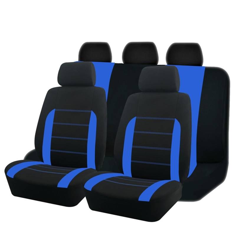 Feoosvx Auto-Sitzbezüge Universelles Polyester-Autositzbezug-Set Passend Für Die Meisten Autos Einfarbiger Stoff Zweifarbig Stilvoller Autozubehör-Sitzschutz Auto-Schonbezug(C Blue 5 seat) von Feoosvx