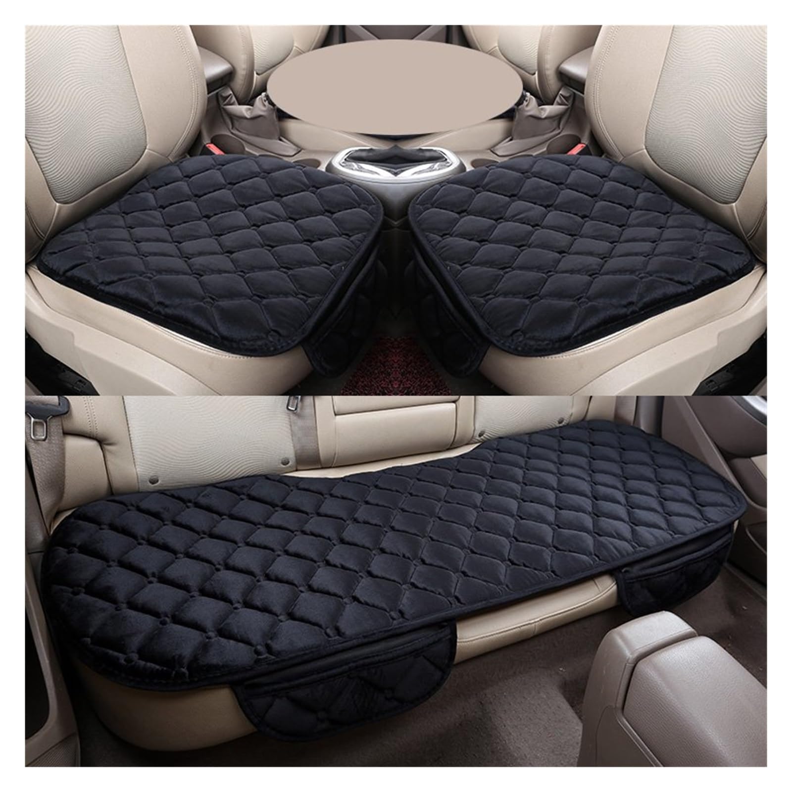 Feoosvx Auto-Sitzbezüge Winter Warme Auto Sitz Abdeckung Plüsch Baumwolle Sitzkissen Anti-Slip Universal Vorne Hinten Sitz Pad Für Fahrzeug Auto-Schonbezug(3pcs Black) von Feoosvx