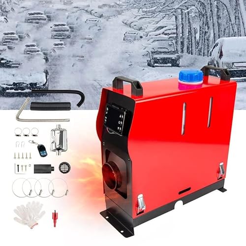 Fesuda 8KW Standheizung Diesel 12V Lufterhitzer Tragbar Luft Dieselheizung Diesel Ruhig Air Diesel Heizung w/Schalldämpfer All-in-one 1 Löcher w/Fernbedienung LCD-Display Rot - Vertikaler Stil von Fesuda