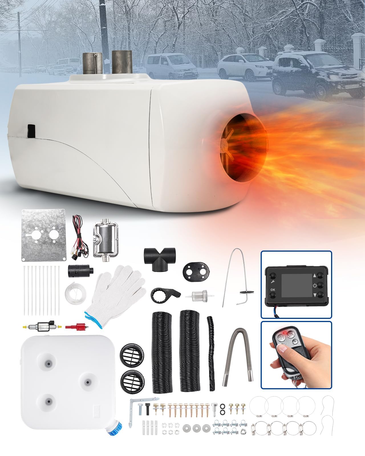 Fesuda Dieselheizung, 5KW 12V, Fernbedienung, Standheizung mit Schalldämpfer, Diesel-Luftheizung für Wohnmobil, Auto, LKW, Bus, Wohnmobil, SUV, Aluminiumgehäuse, weiß von Fesuda