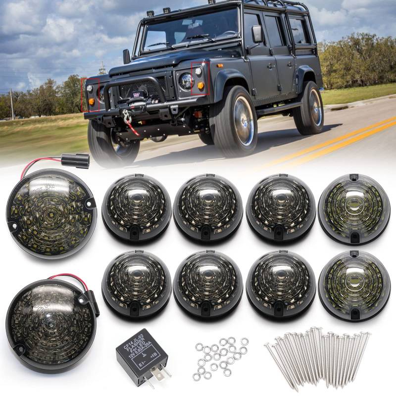 FetonAuto 10 Stück Komplettes Led Licht Upgrade Kit für Land Rover Defender 1990-2016, vordere Blinkleuchten, Nebelschlussleuchte, Rückfahrscheinwerfer, Display und Rücklicht (geräuchertes Glas) von FetonAuto