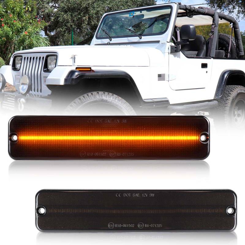 2PCS LED Side Marker Light for 1987-1995 Jeep Wrangler YJ, Smoked Lens Amber Front Bumper Sidemarker Fender Turn Signal Reflector Lamp Replace OEM 56001424 von FetonAuto