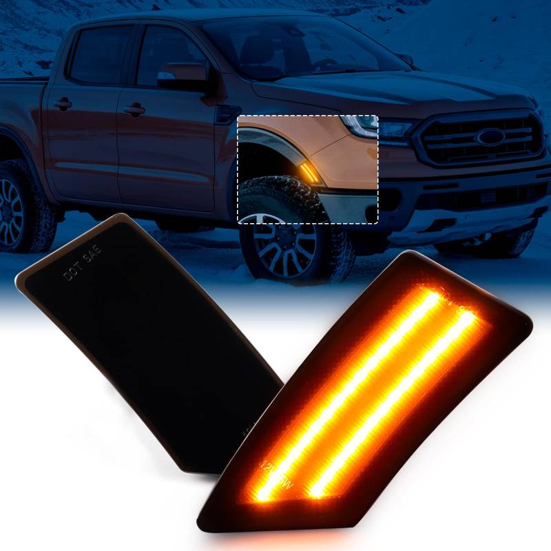 Amber LED Side Marker Lights for Ford Ranger Lariat XL XLT 2019 2020 2021 2022 2023 Smoked Lens Front Fender Bumper Signals Lamps von FetonAuto