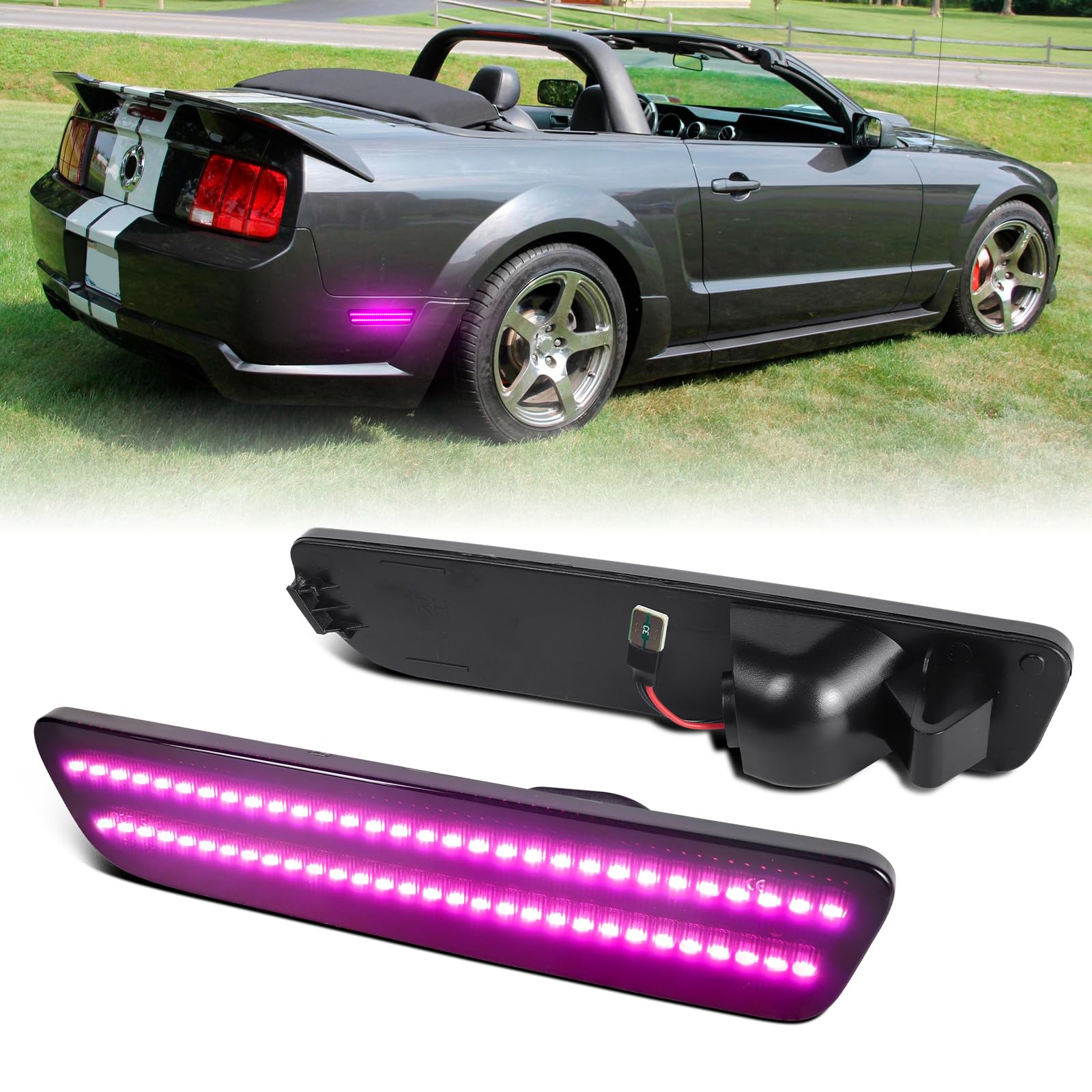 Dual Rows Pink Purple LED Side Marker Lights for Ford Mustang 2005-2009 Rear Bumper Fender Marker Reflectors, 2PCS Smoked Lens von FetonAuto