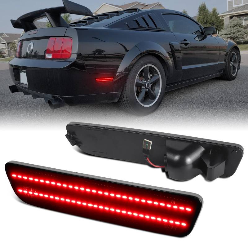 Dual Rows Red LED Side Marker Lights for Ford Mustang 2005-2009 Rear Bumper Fender Marker Reflectors, 2PCS Smoked Lens von FetonAuto