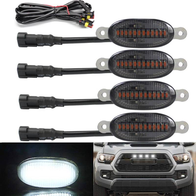 FetonAuto 4PCS White LED Grille Lights Led for Raptor Style Ford F150 Peugeot Tayato Ford Mitsubishi Nissan Chevrolet Jeep GMC SUZUKI Hyundai, Universal Front Grille Lights with Fuse von FetonAuto