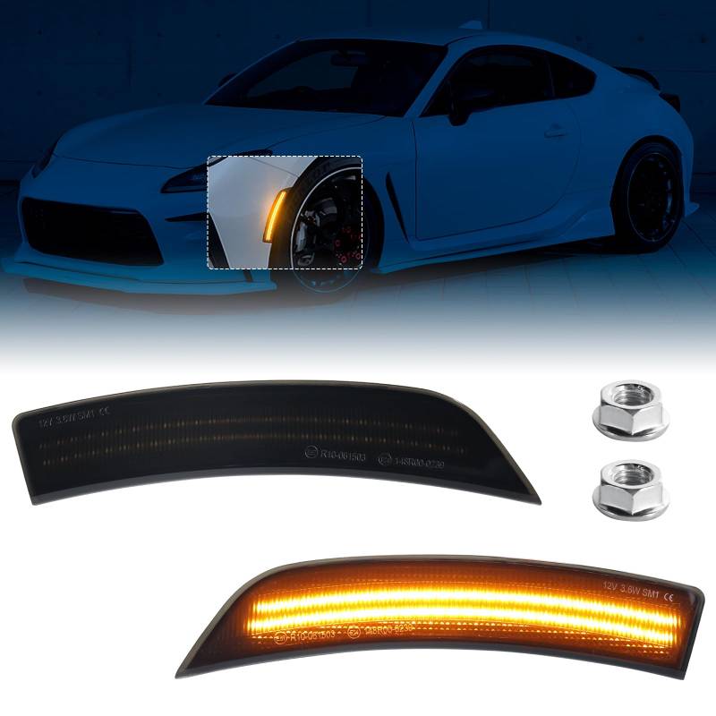 FetonAuto Amber Full Led Front Bumper Side Marker Lights for BRZ Premium Limited ZD8 GR86 Base Coupe ZN8 2022 2023 2024, Smoked Lens von FetonAuto