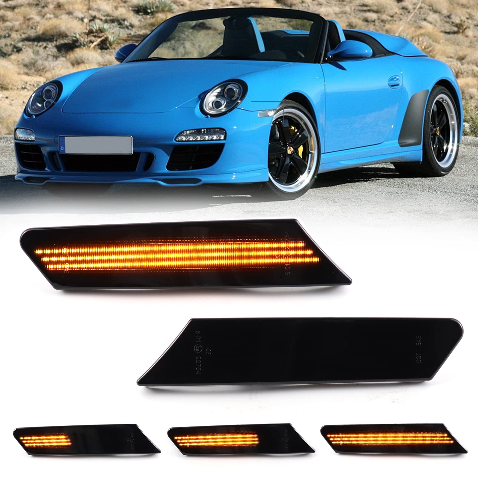 FetonAuto Blinkleuchte LED Seitenmarkierung Blinkerlampen für Porsche 911 997 Carrera GT2 GT3 Boxster Cayman 987 von FetonAuto