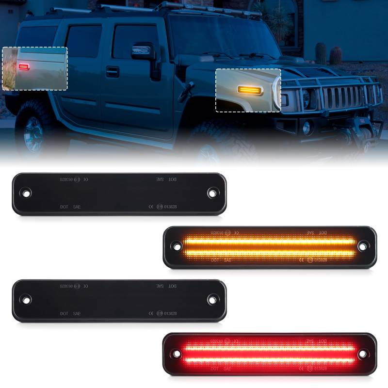 FetonAuto Für 2003-2009 H`UMMER H2 LED vorne hinten Seite Marker Lichter Kit geräuchert Linse Bernstein rot Seite Stoßstange Lichter ersetzen OEM 25952319 von FetonAuto