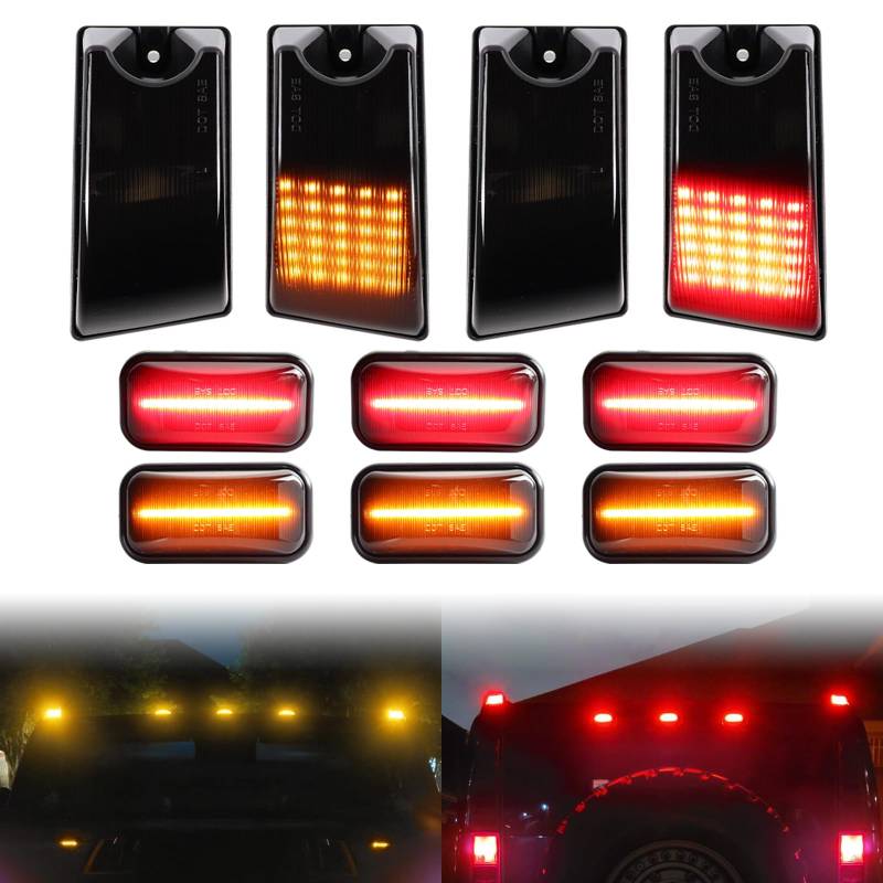 FetonAuto H2 LED Cab Roof Marker Lights for Hummer H2 2003-2009 and H2 SUT 2005-2009, Amber Red LED Top Clearance Running Lights Kits with Smoked Lens, 10PCS von FetonAuto