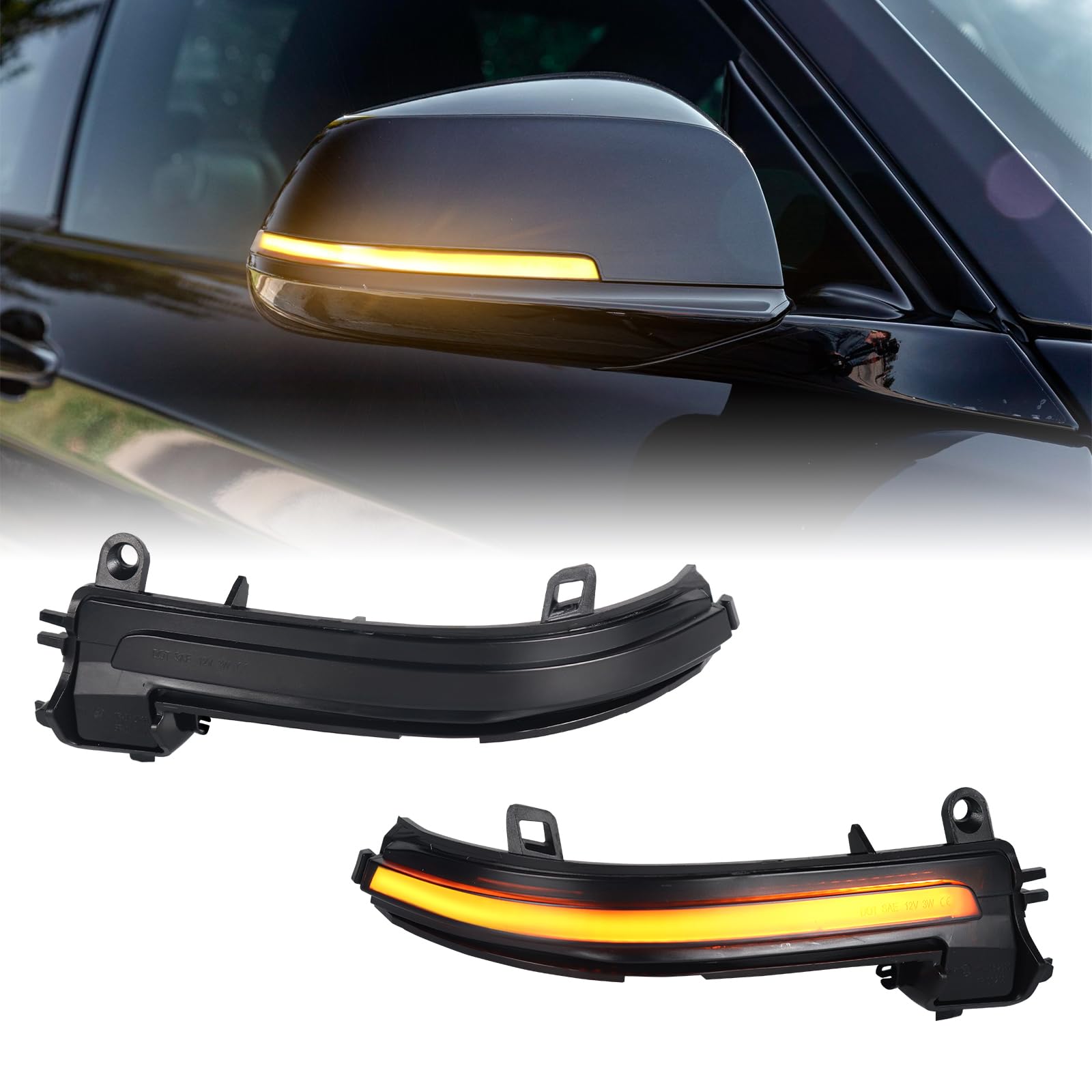 FetonAuto Smoked Lens LED Side Mirror Lights for B-M-W F30 F32 F36 F22 X1 i3,Amber Lighting Effects,Include Removal Tools Accessories von FetonAuto