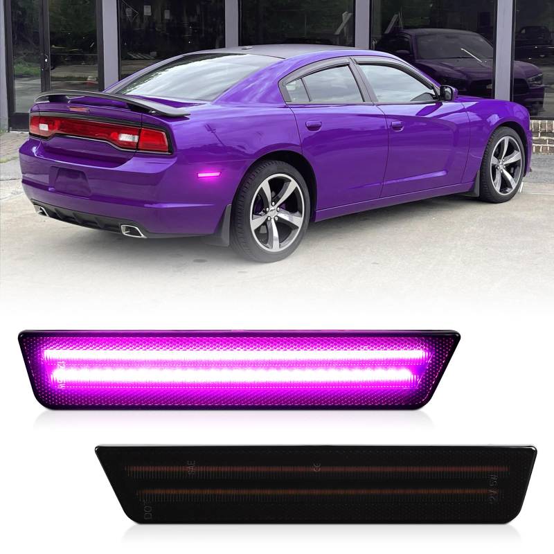 FetonAuto Smoked Lens Pink Purple LED Side Marker Lights for 2008-2014 Dodge Challenger 2011-2014 Dodge Charger, Rear Bumper Marker Reflectors 2PCS von FetonAuto