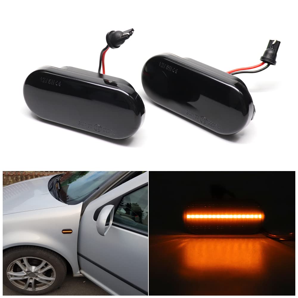 Flashing LED Side Indicator Black Fit for Bora/Golf 3 / Golf 4 / Lupo/Vento/Fox/Passat/Polo Amber Yellow Ultra Bright Car Side Lights Sequential Blinker von FetonAuto