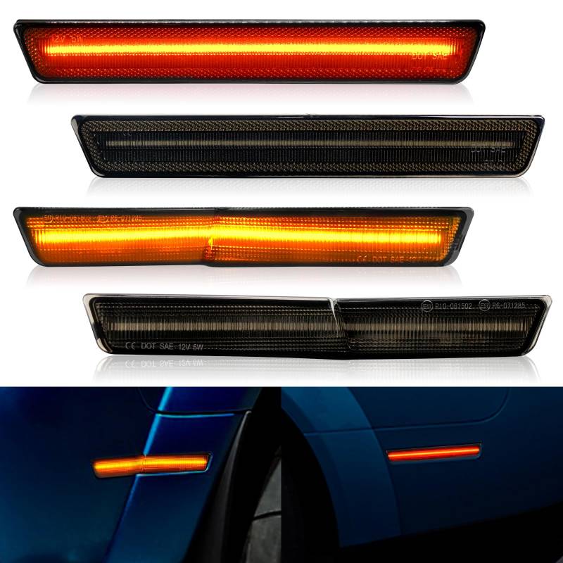 LED Bernstein Rot Vordere Hintere Seitenmarkierungsleuchten für Dodge Challenger SRT Hellcat Redeye Widebody 2018-2022, R/T Scat Pack Demon Super Stock Jailbreak, Räucherlinse von FetonAuto