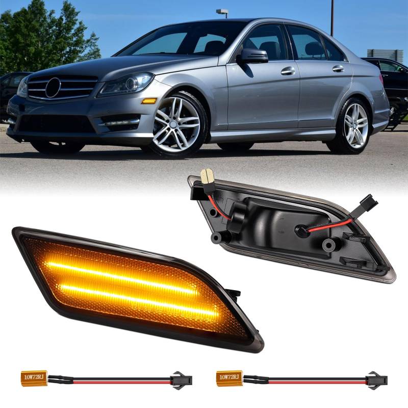 LED Side Marker Lights For 2012-2014 Mer-cedes Ben-z W204 LCI C250 C300 C350 C-Class Sedan Coupe, 2PCS Smoked Lens Amber Front Fender Indicator von FetonAuto