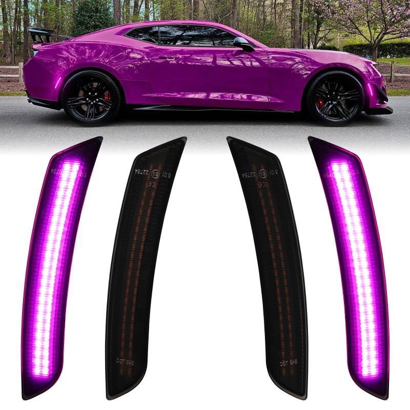 Pink Purple LED Side Marker Lights for Chevy Camaro 2016 2017 2018 2019 2020 2021 2022 2023 Front Rear Fender Bumper Reflectors, Smoked Lens von FetonAuto