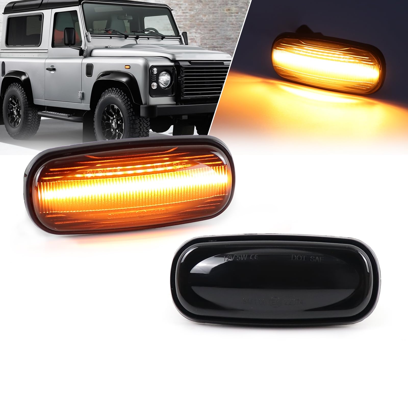 Smoked Lens Amber LED Side Marker Lights for Land Rover Discovery Defender Freelander, Front Fender Indicator Blinker Lamps von FetonAuto