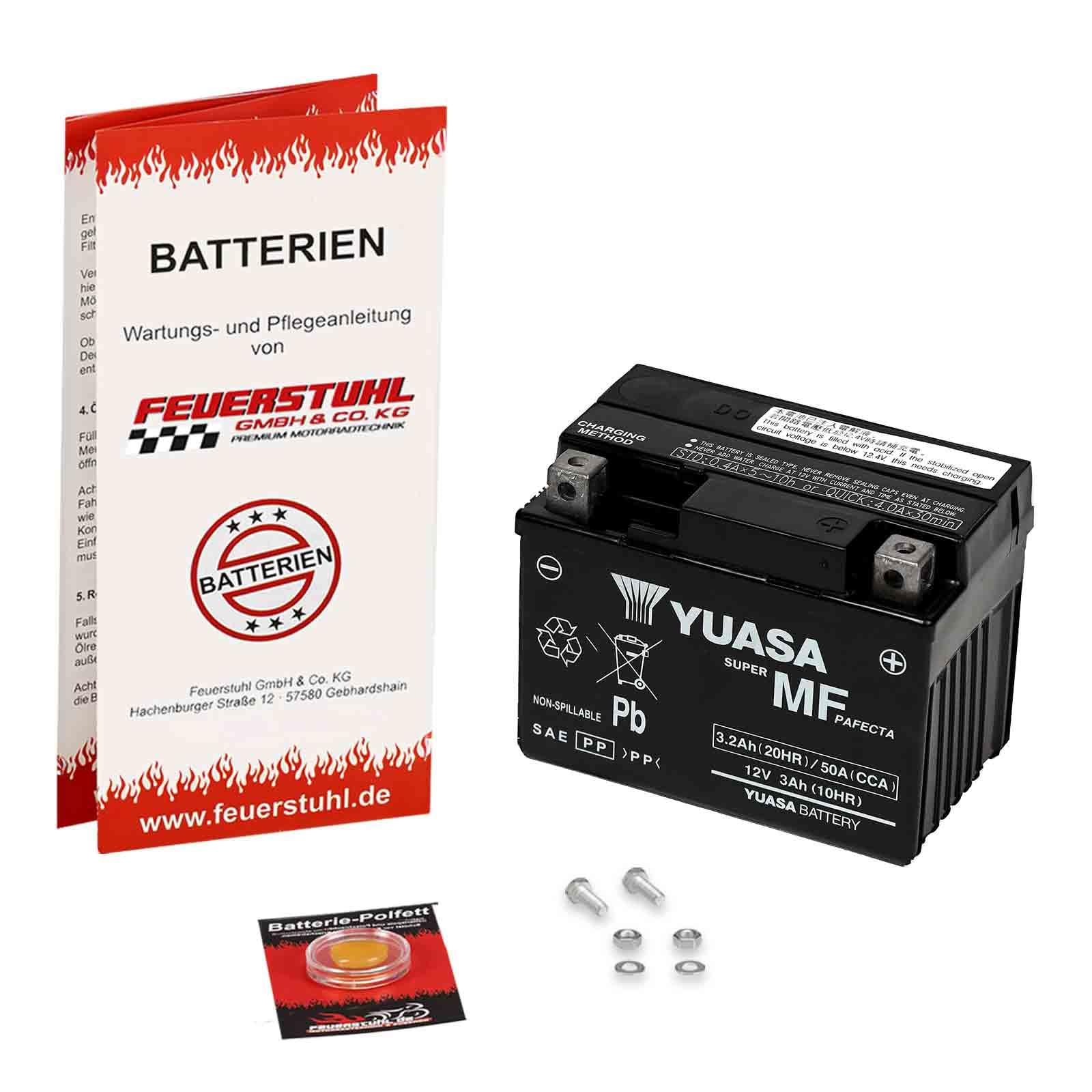 Batterie für Aprilia Scarabeo 50 2T, 1993-2020, YUASA, wartungsfrei, einbaufertig (inkl. 7,50€ Pfand) 3Ah|50A, Erstausrüsterqualität von Feuerstuhl GmbH & Co. KG