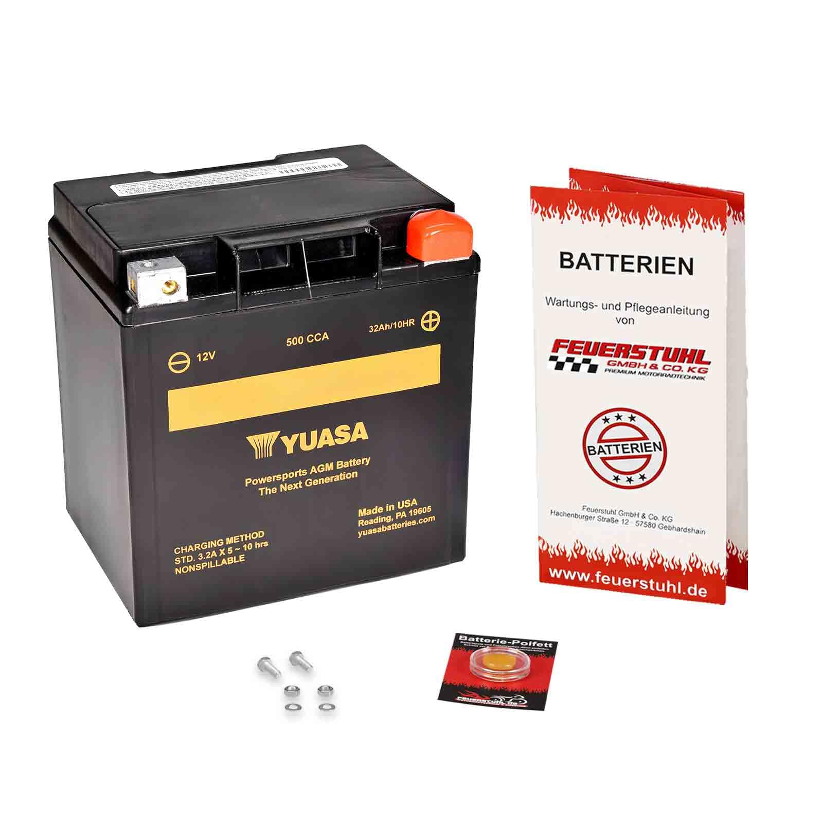 Batterie für Harley-Davidson Road Glide Limited, 2020-2024, YUASA, wartungsfrei, einbaufertig (inkl. 7,50€ Pfand) 32Ah|500A, Erstaurüsterqualität von Feuerstuhl GmbH & Co. KG