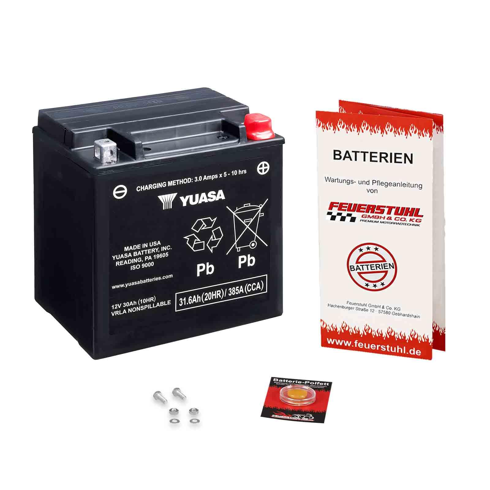 Batterie für Harley-Davidson Road Glide Ultra, 2011-2019, YUASA, wartungsfrei, einbaufertig (inkl. 7,50€ Pfand) 30Ah|400A, Erstaurüsterqualität von Feuerstuhl GmbH & Co. KG