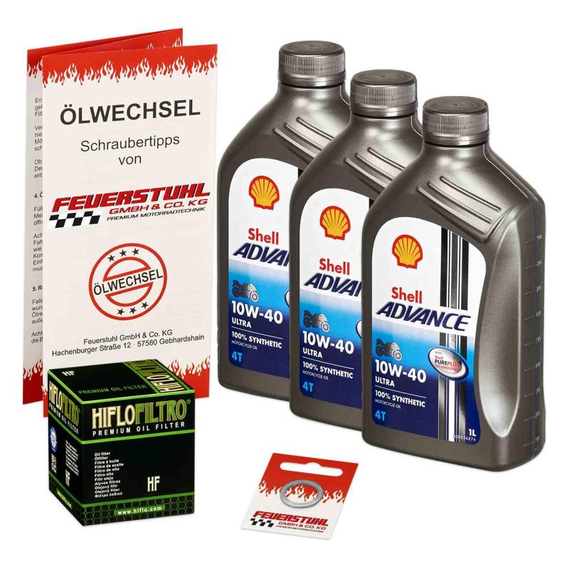 Öl & Ölfilter für Honda CBR 650 F, 2014-2016 (RC74) / Ölwechsel Set/Shell 10W-40 Motoröl + HiFlo Filter + Dichtring(e) von Feuerstuhl GmbH & Co. KG