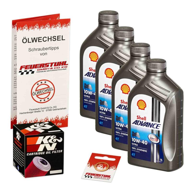 Öl & Ölfilter für Honda CX 650 T Turbo, 1982-1985 (RC16) / Ölwechsel Set/Shell 10W-40 Motoröl + K&N Filter + Dichtring(e) von Feuerstuhl GmbH & Co. KG
