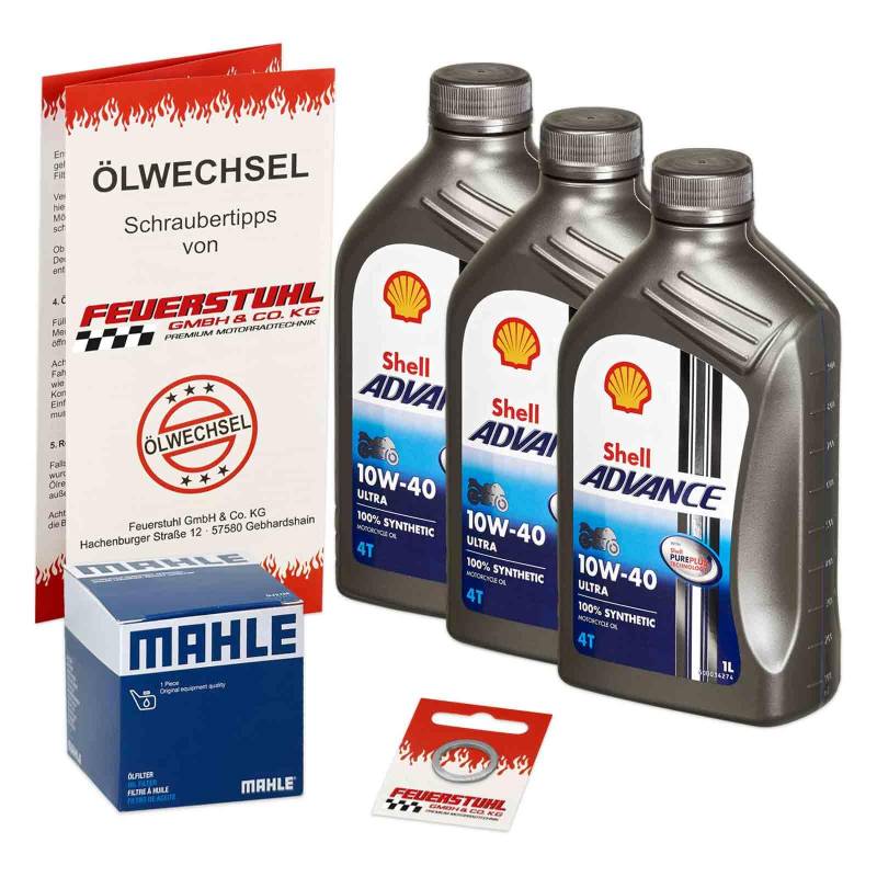 Öl & Ölfilter für Honda NT 650 V Deauville, 1998-2005 (RC47) / Ölwechsel Set/Shell 10W-40 Motoröl + Mahle Filter + Dichtring(e) von Feuerstuhl GmbH & Co. KG