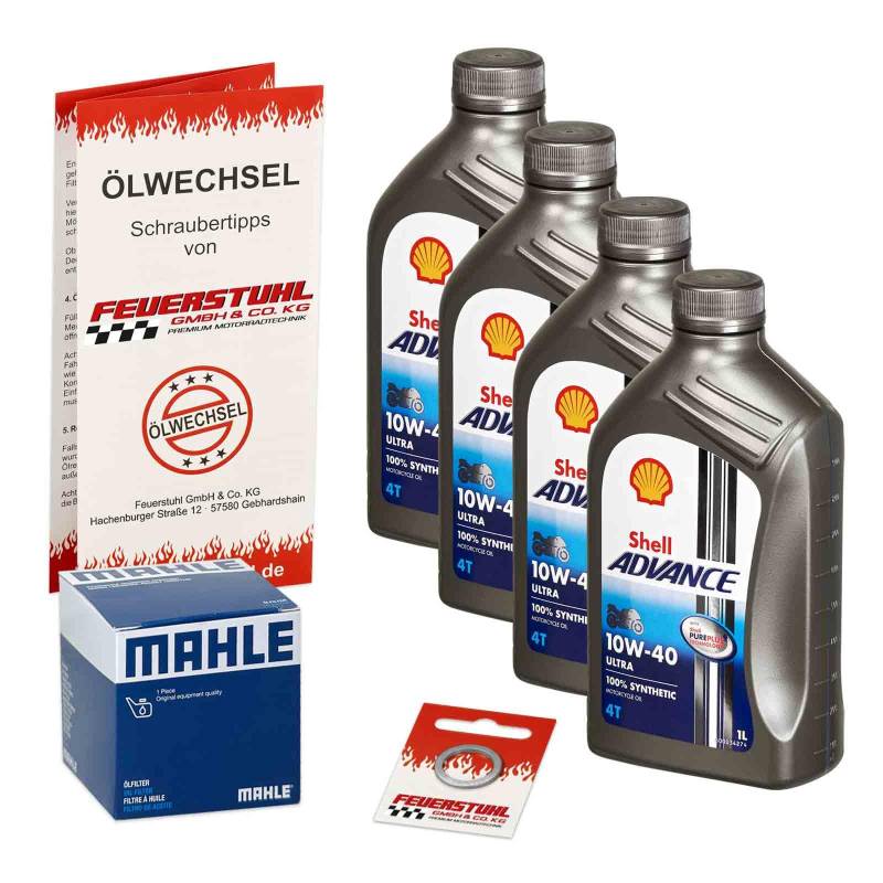 Öl & Ölfilter für Honda VT 1300 C, 2010-2012 (SC61) / Ölwechsel Set/Shell 10W-40 Motoröl + Mahle Filter + Dichtring(e) von Feuerstuhl GmbH & Co. KG