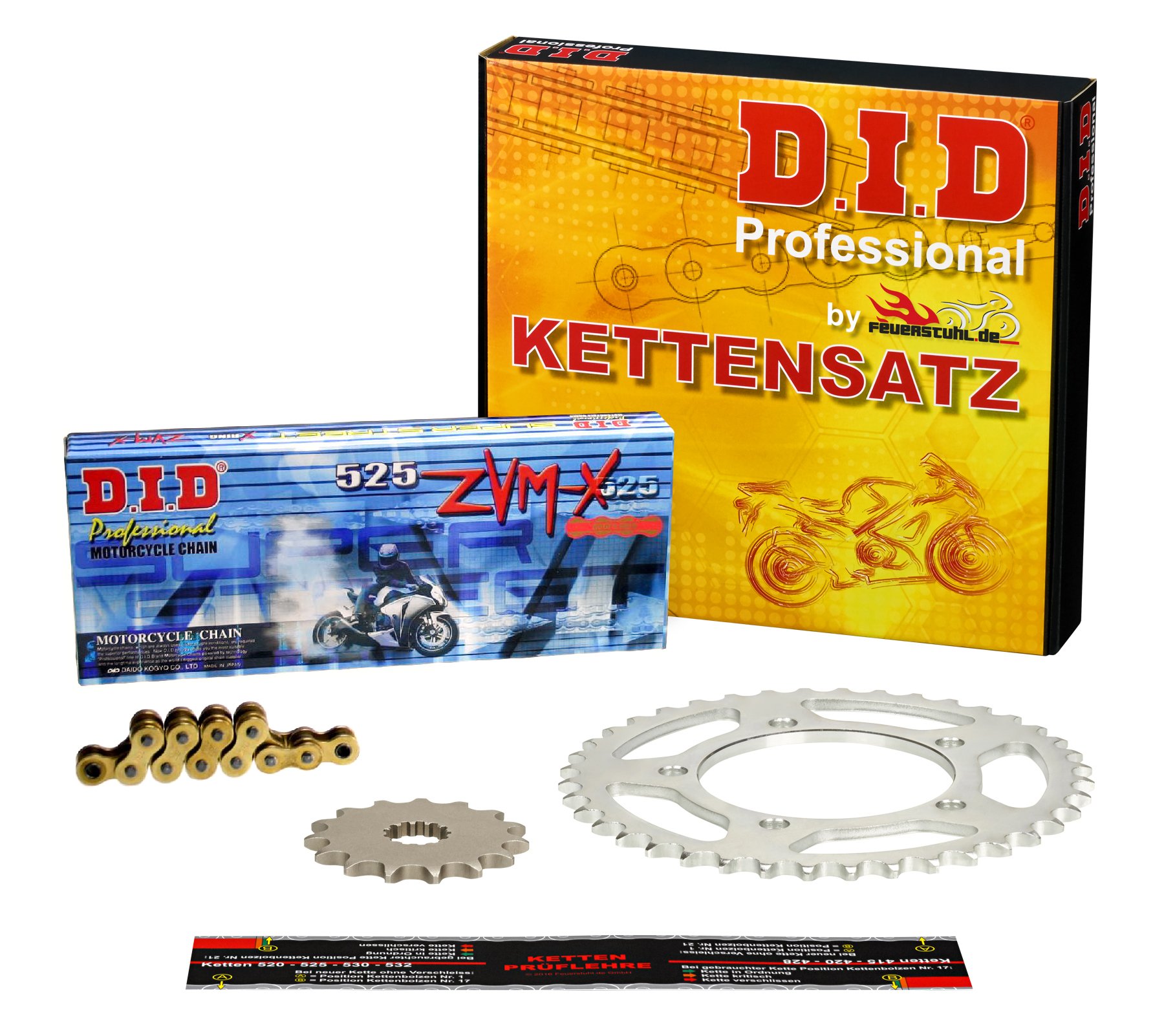 Kettensatz Aprilia RSV 1000 R Factory, 2004-2010, Typ RR, DID X-Ring (ZVM-X gold) super verstärkt von Feuerstuhl.de GmbH