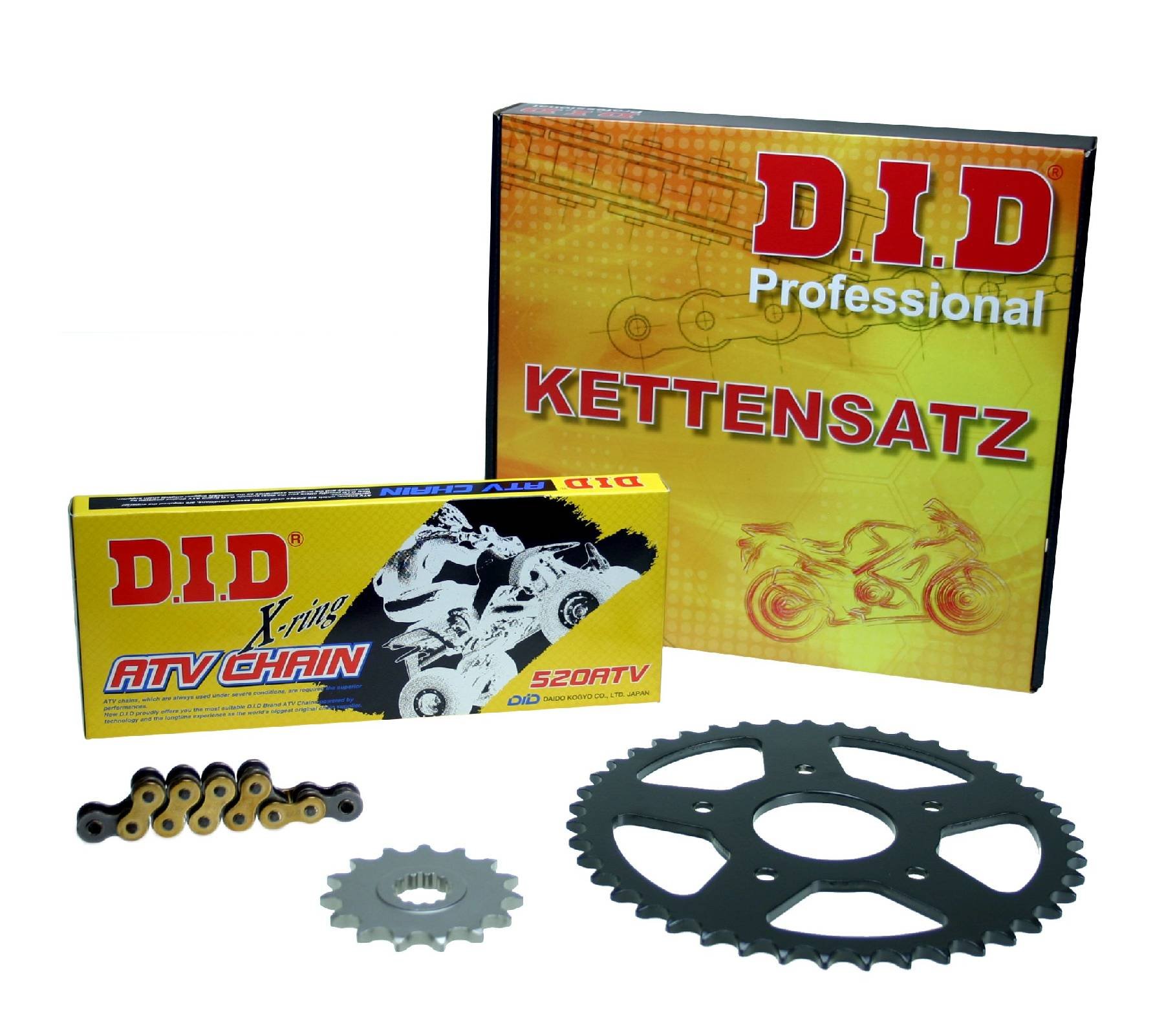 Kettensatz Yamaha YFM 350 R Raptor, 2004-2013, AH12W AH18W AH19W, DID X-Ring (ATV gold) verstärkt von Feuerstuhl.de GmbH