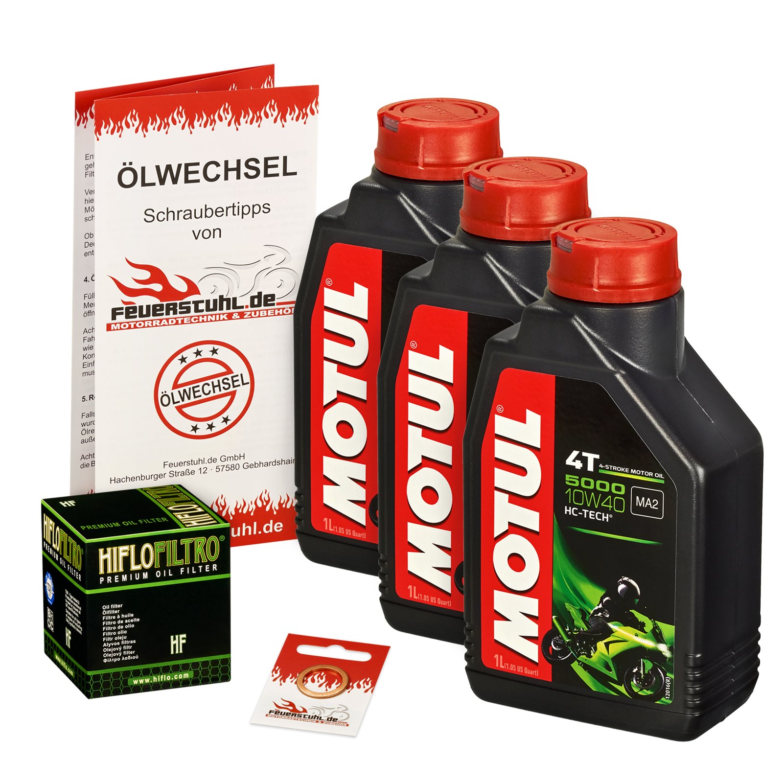 Motul 10W-40 Öl + HiFlo Ölfilter für Honda CB 500 Four K1, 71-77 - Ölwechselset inkl. Motoröl, Filter, Dichtring von Feuerstuhl.de GmbH