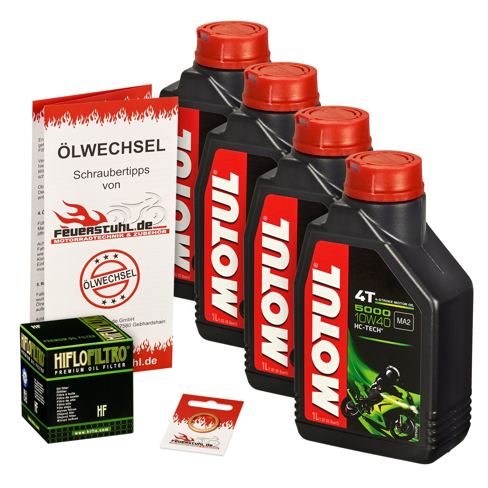 Motul 10W-40 Öl + HiFlo Ölfilter für Kawasaki ZXR 750/R 91-95 ZX750J ZX750K ZX750L ZX750M - Ölwechselset inkl. Motoröl, Filter, Dichtring von Feuerstuhl.de GmbH