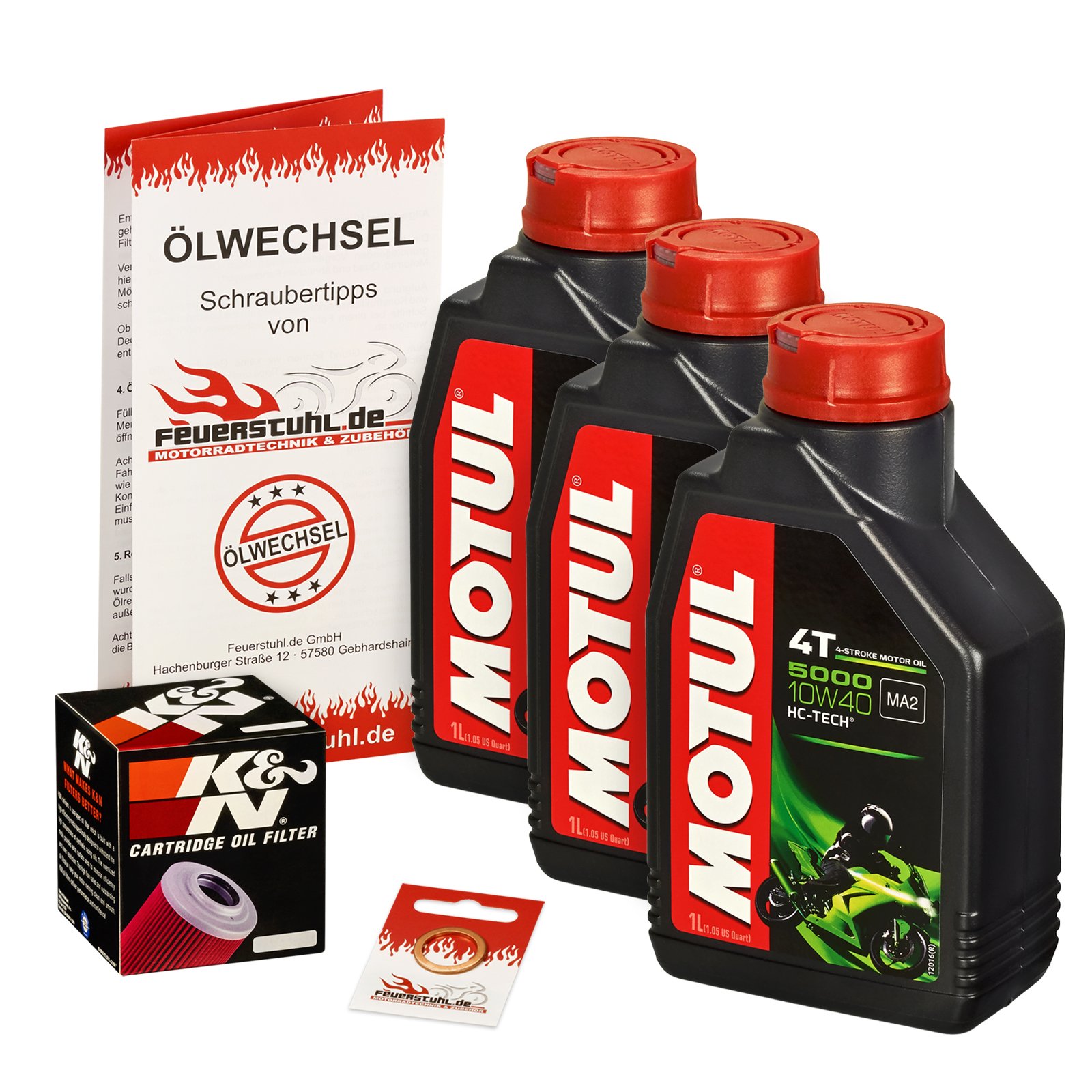 Motul 10W-40 Öl + K&N Ölfilter für Honda CB 500 Four K1, 71-77 - Ölwechselset inkl. Motoröl, Filter, Dichtring von Feuerstuhl.de GmbH