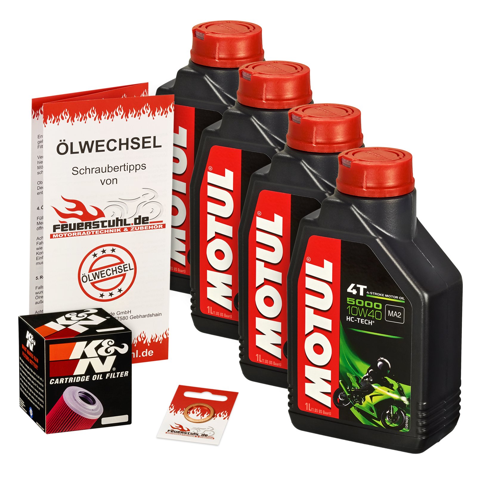 Motul 10W-40 Öl + K&N Ölfilter für Kawasaki ZR 750 Zephyr, ZR750C ZR750D - Ölwechselset inkl. Motoröl, Filter, Dichtring von Feuerstuhl.de GmbH