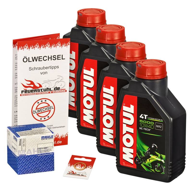 Motul 10W-40 Öl + Mahle Ölfilter für Kawasaki Ninja ZX10R, 06-15, ZXT00D/E/F/J - Ölwechselset inkl. Motoröl, Filter, Dichtring von Feuerstuhl.de GmbH