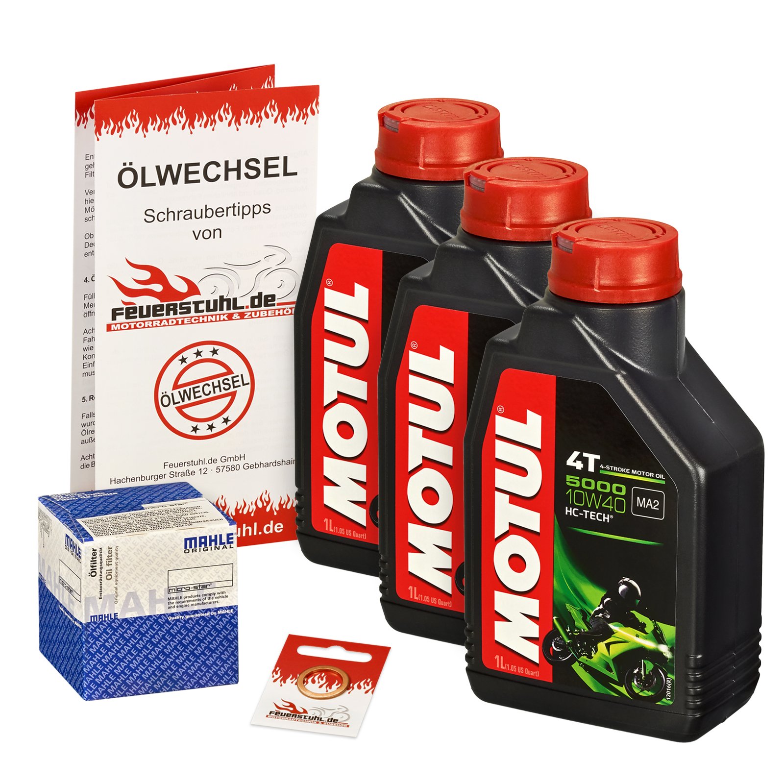 Motul 10W-40 Öl + Mahle Ölfilter für Suzuki Ozark 250 (LT-F), 14-15 - Ölwechselset inkl. Motoröl, Filter, Dichtring von Feuerstuhl.de GmbH