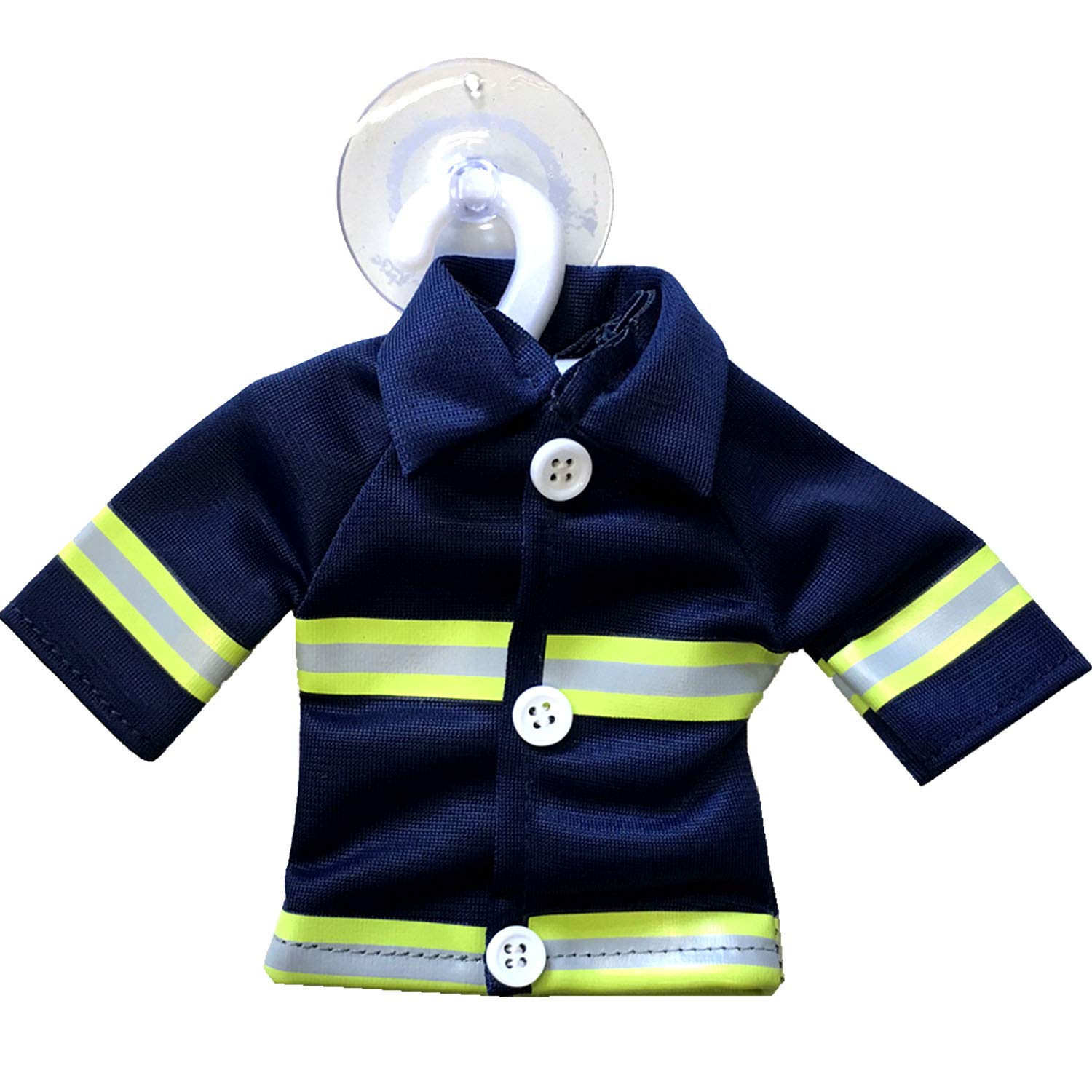 Mini Feuerwehr-Jacke Saugnapf Aufschrift Firefighter | Geschenk-Artikel | Auto-Dekoration Innen leuchtgelb Reflex-Streifen | Accessoire | von Feuerwehrstore