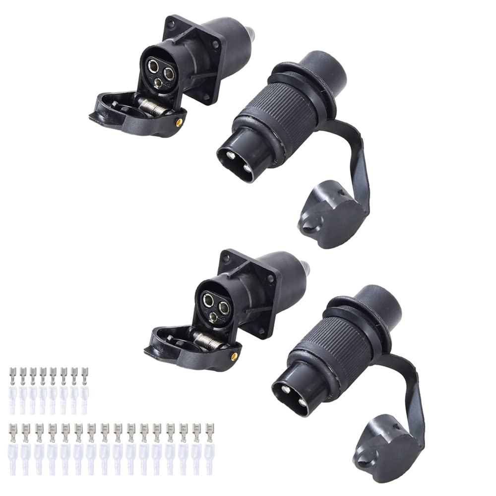 Feuunly 2 Stück x 3 Polig Traktor Stecker Steckdose 12V, Din 9680 Wasserdicht Stecker 3 Polig Und Steckdose 3 Polig, Für LKW RV PKW KFZ Traktor Anhänger Landwirtschaftliche Maschinen (4 Mount Punkte) von Feuunly